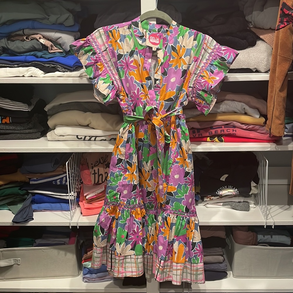 Celia B floral ric rac belted dress size XS EUC